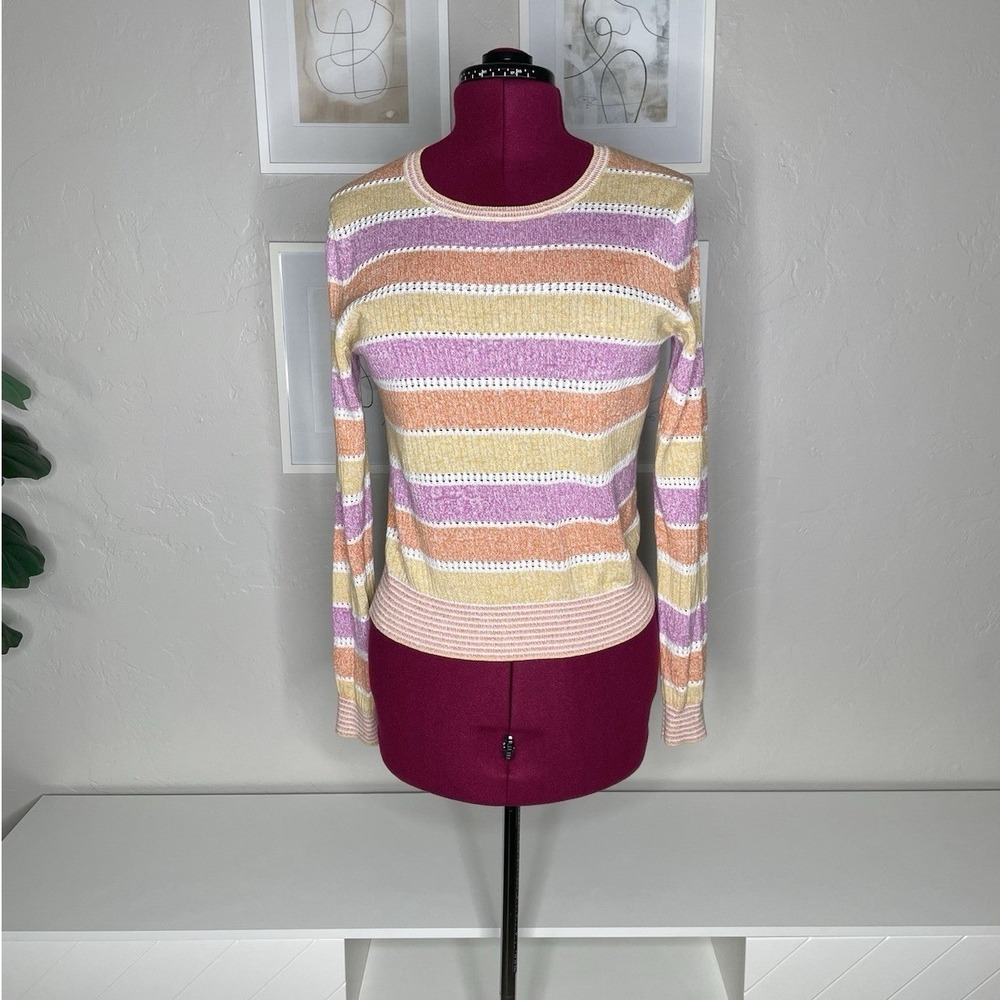 Veronica‎ Beard Sweater Womens M Multicolor Striped Linen Cotton Knit Pullover